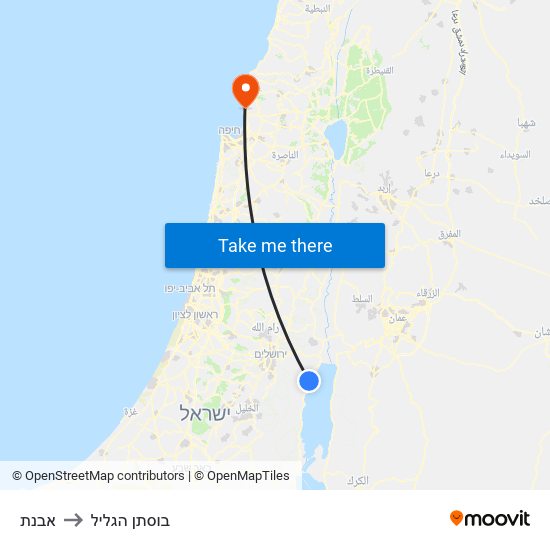 אבנת to בוסתן הגליל map