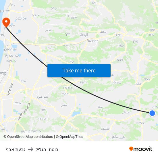 גבעת אבני to בוסתן הגליל map