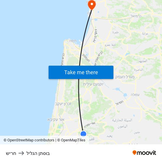 חריש to בוסתן הגליל map