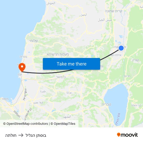 חולתה to בוסתן הגליל map