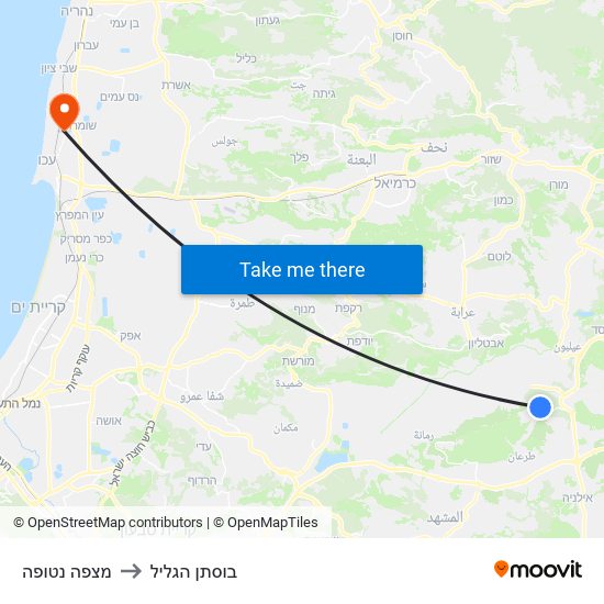 מצפה נטופה to בוסתן הגליל map