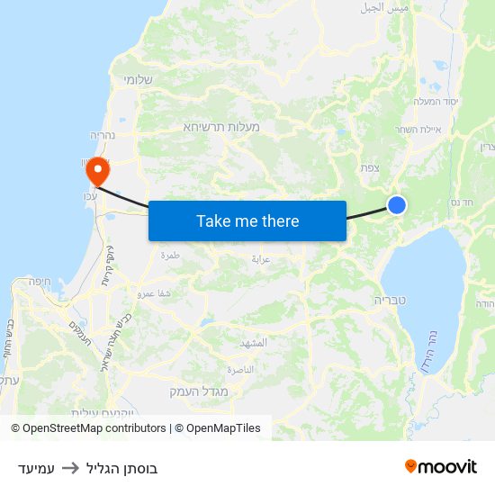 עמיעד to בוסתן הגליל map