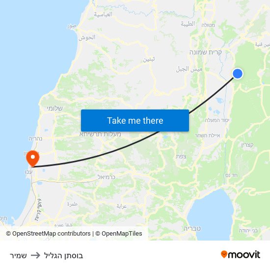 שמיר to בוסתן הגליל map