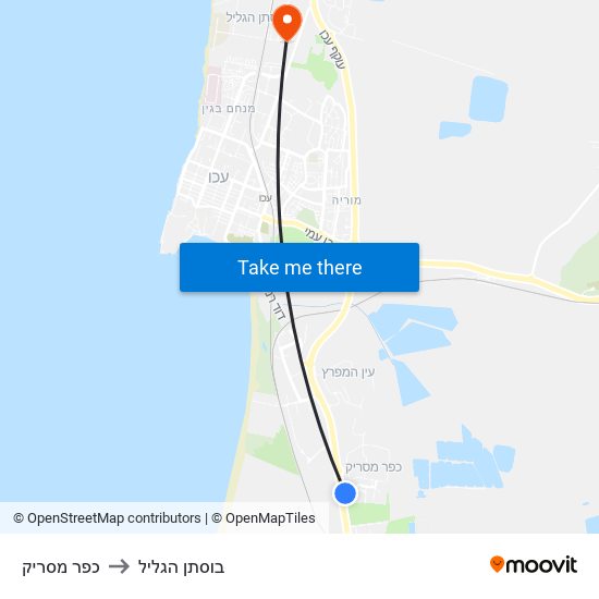 כפר מסריק to בוסתן הגליל map