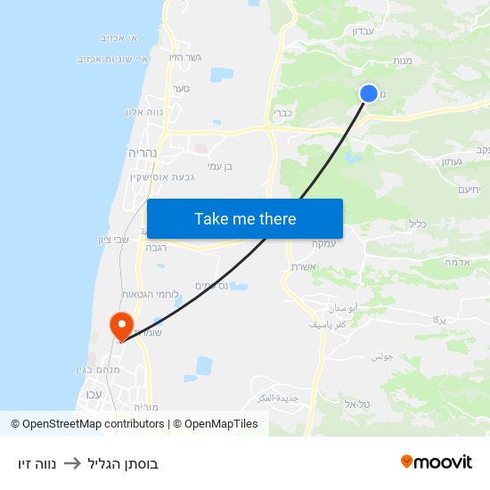 נווה זיו to בוסתן הגליל map