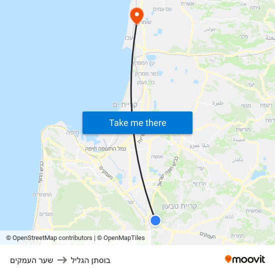 שער העמקים to בוסתן הגליל map