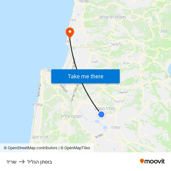 שריד to בוסתן הגליל map