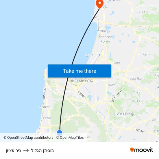 ניר עציון to בוסתן הגליל map