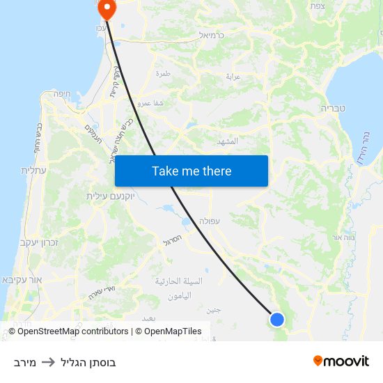 מירב to בוסתן הגליל map