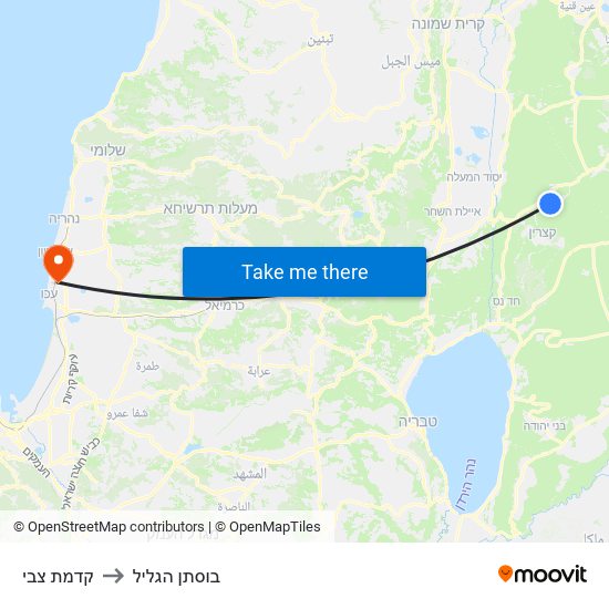 קדמת צבי to בוסתן הגליל map