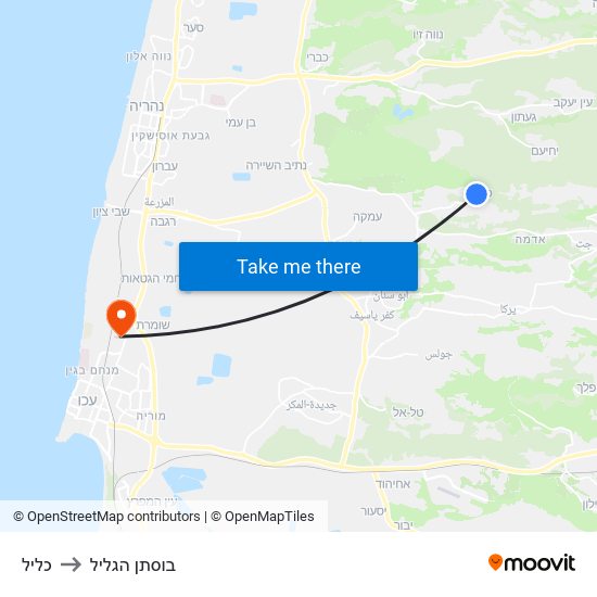 כליל to בוסתן הגליל map