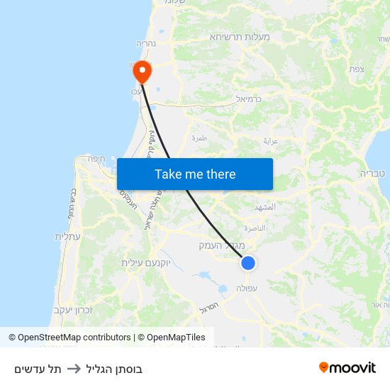 תל עדשים to בוסתן הגליל map