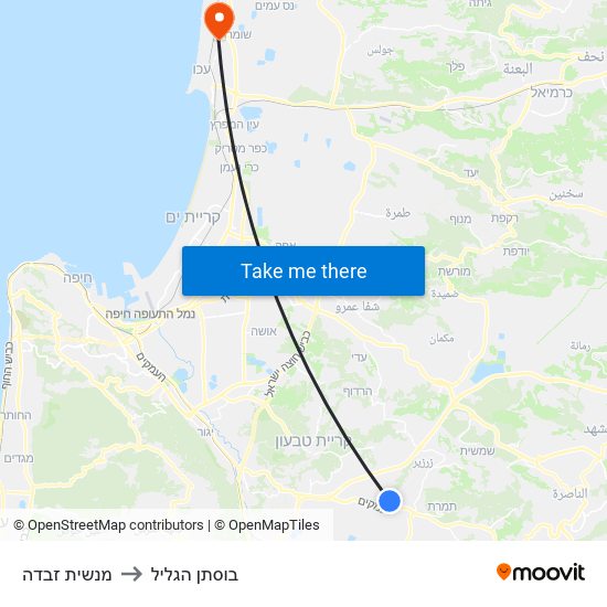 מנשית זבדה to בוסתן הגליל map