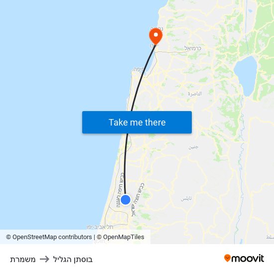 משמרת to בוסתן הגליל map