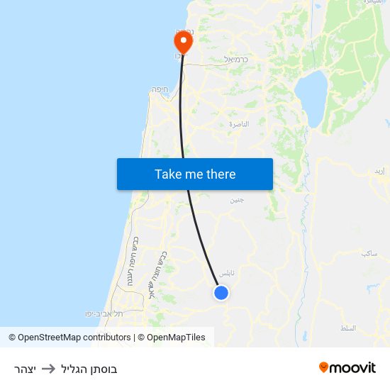 יצהר to בוסתן הגליל map