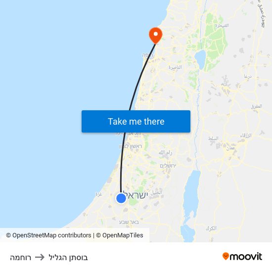 רוחמה to בוסתן הגליל map