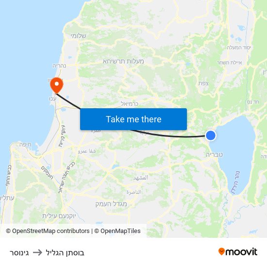 גינוסר to בוסתן הגליל map