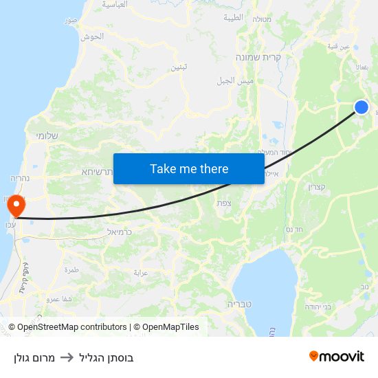 מרום גולן to בוסתן הגליל map