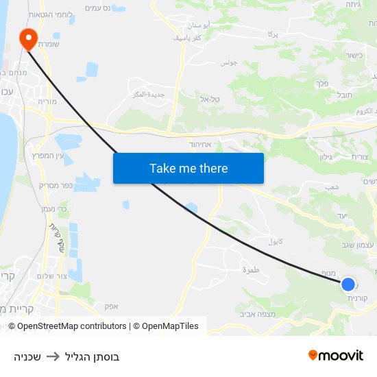 שכניה to בוסתן הגליל map