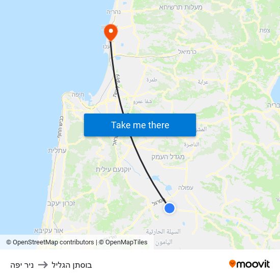 ניר יפה to בוסתן הגליל map