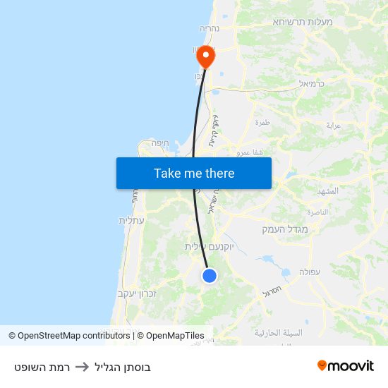 רמת השופט to בוסתן הגליל map