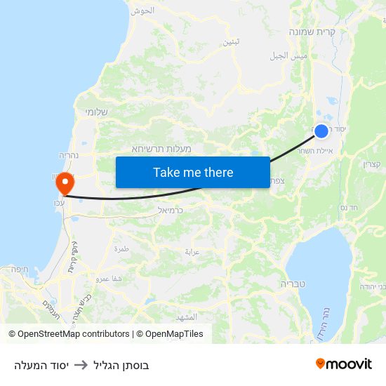 יסוד המעלה to בוסתן הגליל map