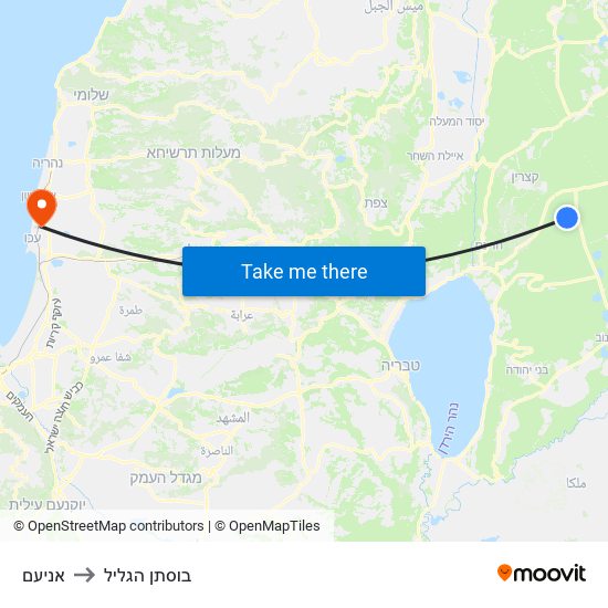 אניעם to בוסתן הגליל map