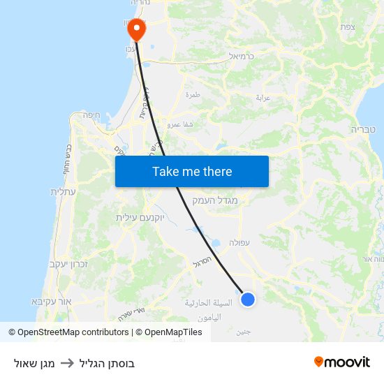 מגן שאול to בוסתן הגליל map