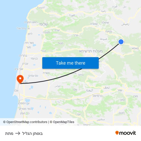 מתת to בוסתן הגליל map