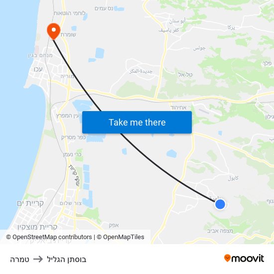 טמרה to בוסתן הגליל map