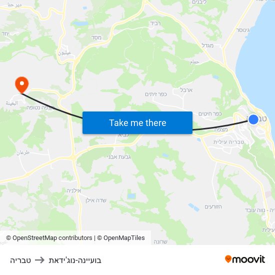 טבריה to בועיינה-נוג'ידאת map