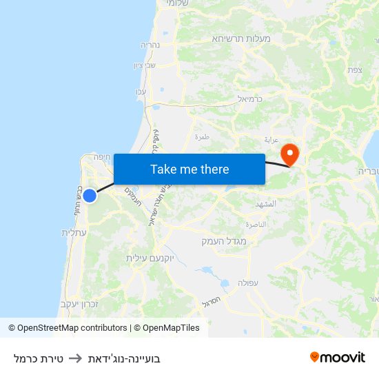 טירת כרמל to בועיינה-נוג'ידאת map