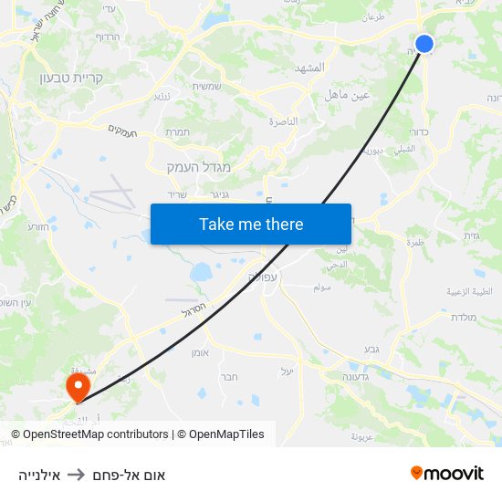 אילנייה to אום אל-פחם map