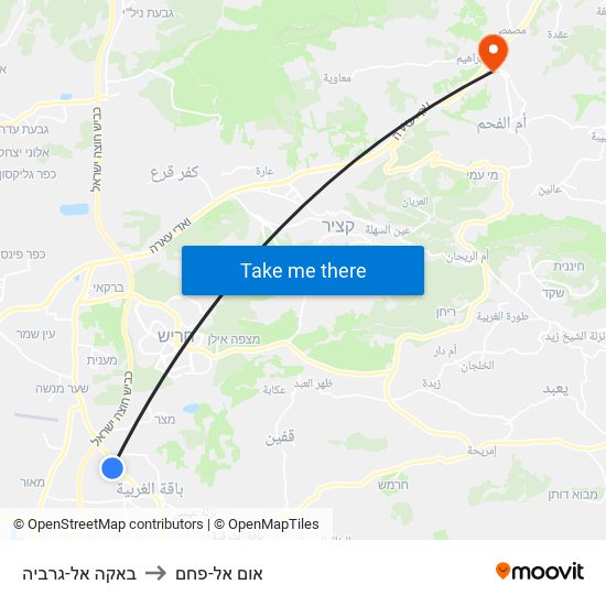 באקה אל-גרביה to אום אל-פחם map