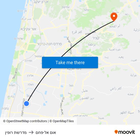 מדרשת רופין to אום אל-פחם map