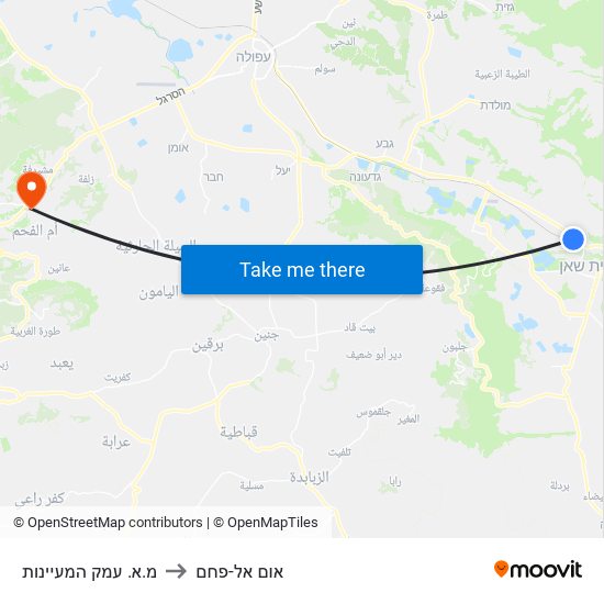 מ.א. עמק המעיינות to אום אל-פחם map
