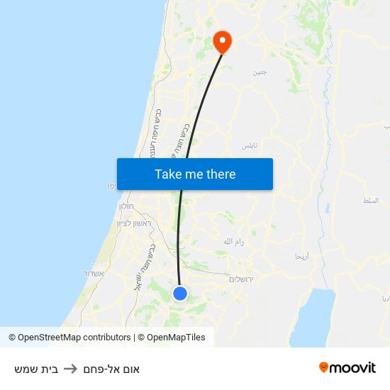 בית שמש to אום אל-פחם map