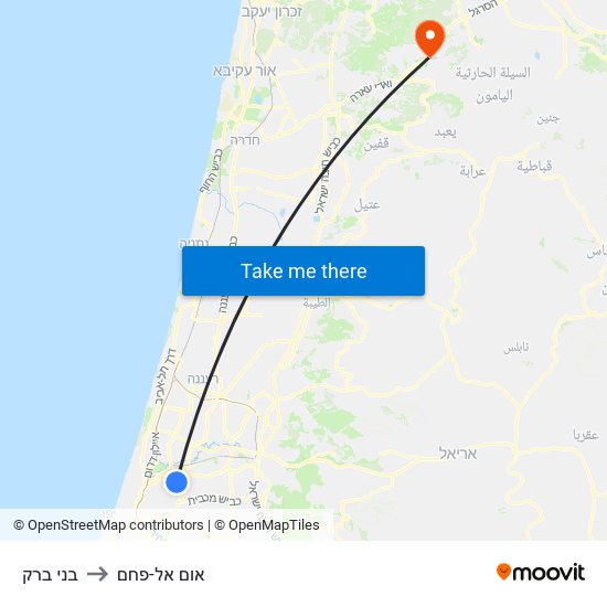 בני ברק to אום אל-פחם map