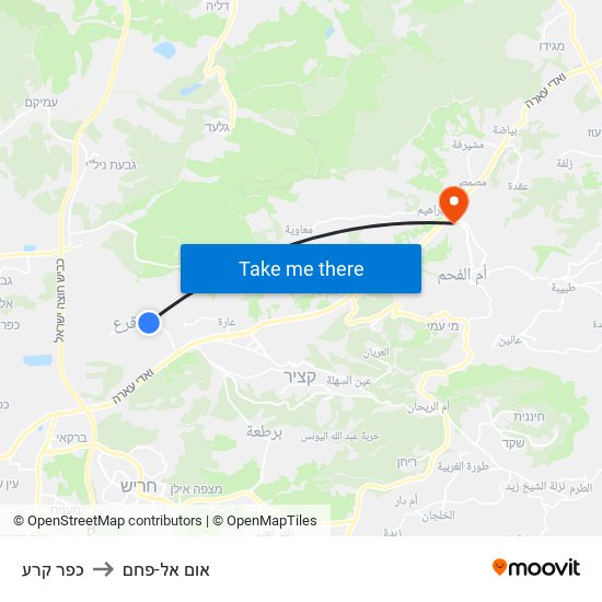 כפר קרע to אום אל-פחם map