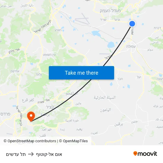 תל עדשים to אום אל-קוטוף map