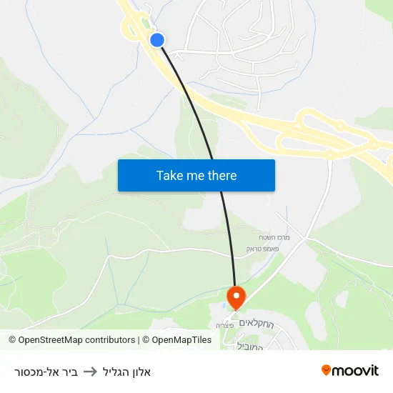 ביר אל-מכסור to אלון הגליל map