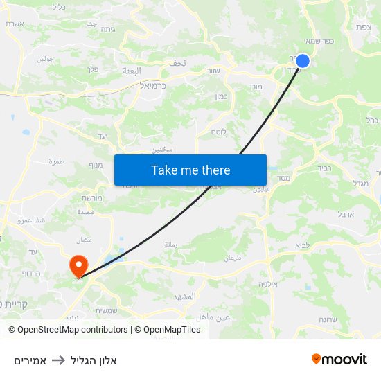 אמירים to אלון הגליל map