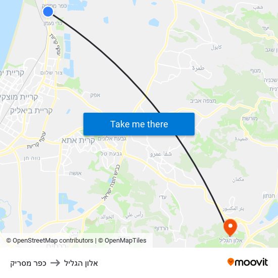 כפר מסריק to אלון הגליל map