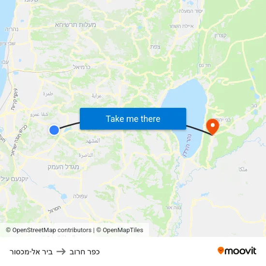 ביר אל-מכסור to כפר חרוב map
