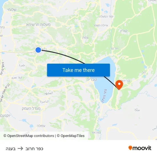 בענה to כפר חרוב map