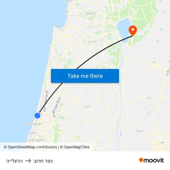 הרצלייה to כפר חרוב map