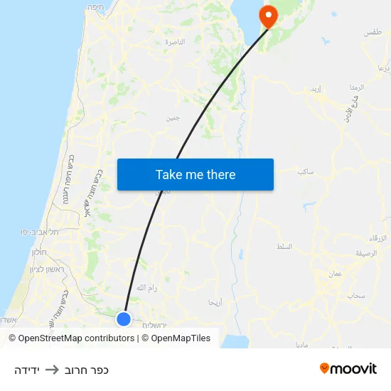 ידידה to כפר חרוב map