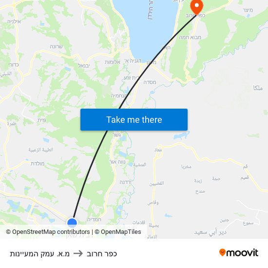 מ.א. עמק המעיינות to כפר חרוב map