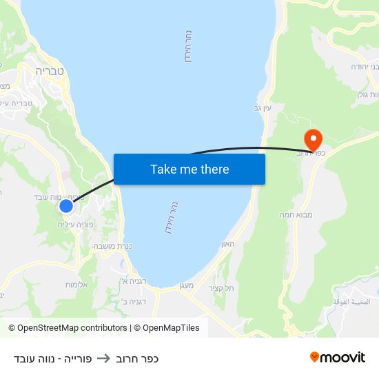 פורייה - נווה עובד to כפר חרוב map