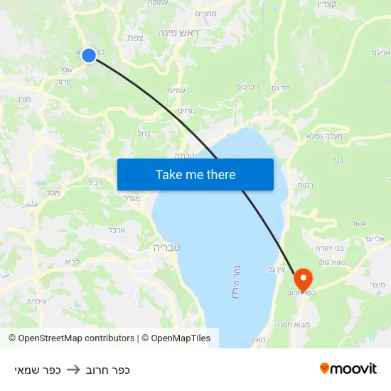 כפר שמאי to כפר חרוב map